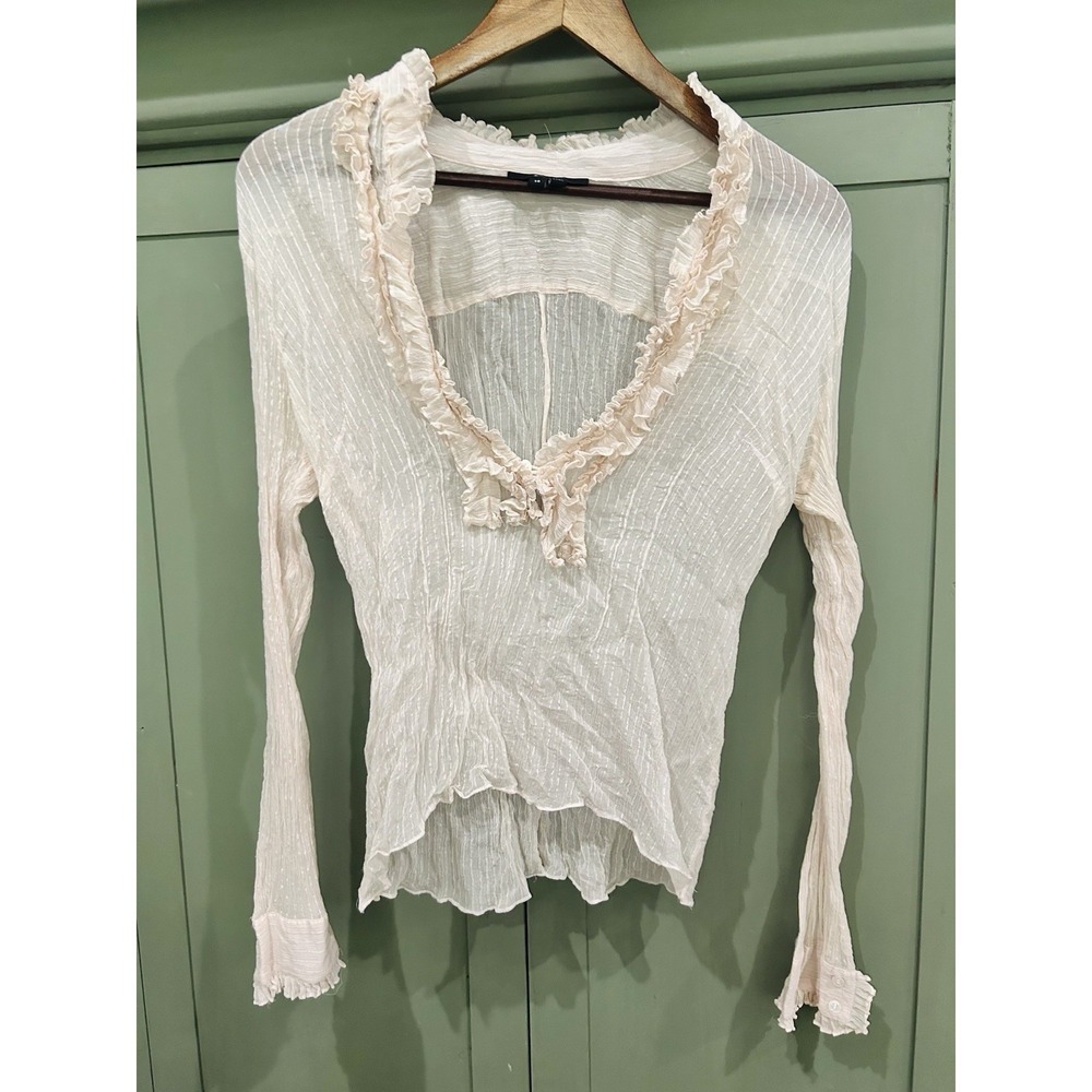 Y2K Sheer Chiffon Blouse Ruffle Romantic Ethereal Fairy Top Edwardian Womens S